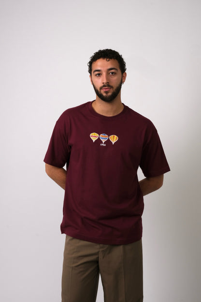 Embroidered Balloon Cotton Tee Maroon