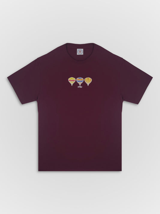 Embroidered Balloon Cotton Tee Maroon